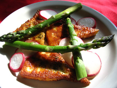 Fried Halloumi Saganaki in addition to Asparagus