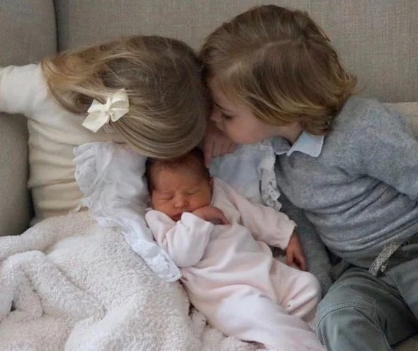 Princess Madeleine of Sweden, Princess Leonore, Prince Nicolas and their newborn sister Swedish Princess. Crown Princess Victoria's name day