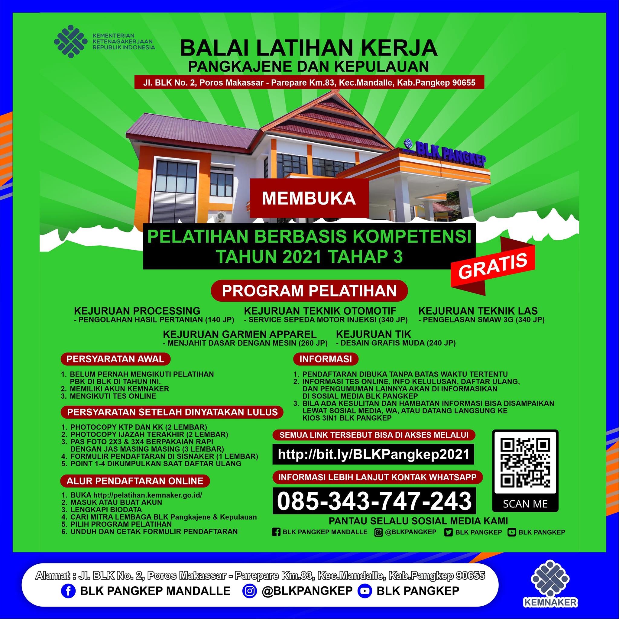 Pendaftaran Pelatihan Kerja Gratis Berbasis Kompetensi Tahap 3 Blk Pangkep Tahun 2021 Peluang Terkini