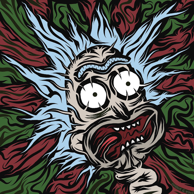 digital art fanart of rick and morty screaming and surreal