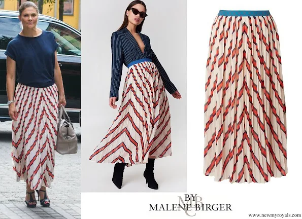 Crown Princess Victoria wore BY MALENE BIRGER Alvilamma pleated striped chiffon midi skirt