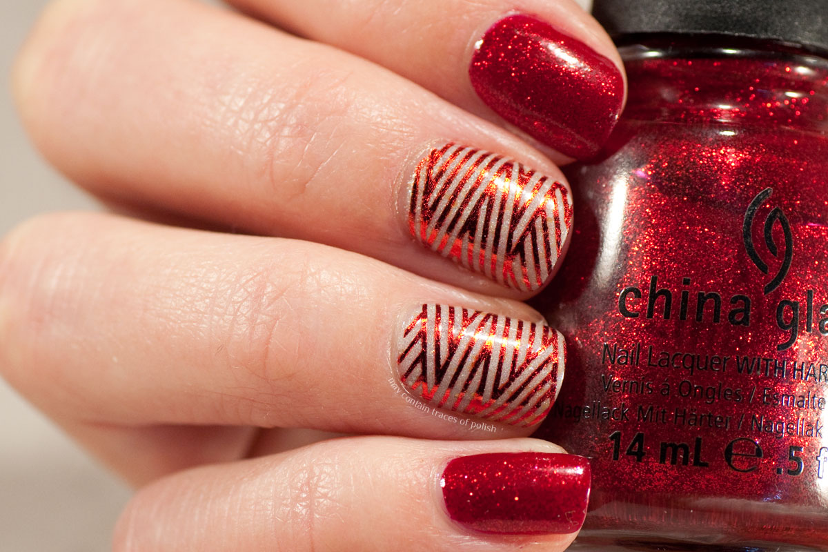 Red Foil Nail Art Design - China Glaze Ruby Pumps and MILV water decal