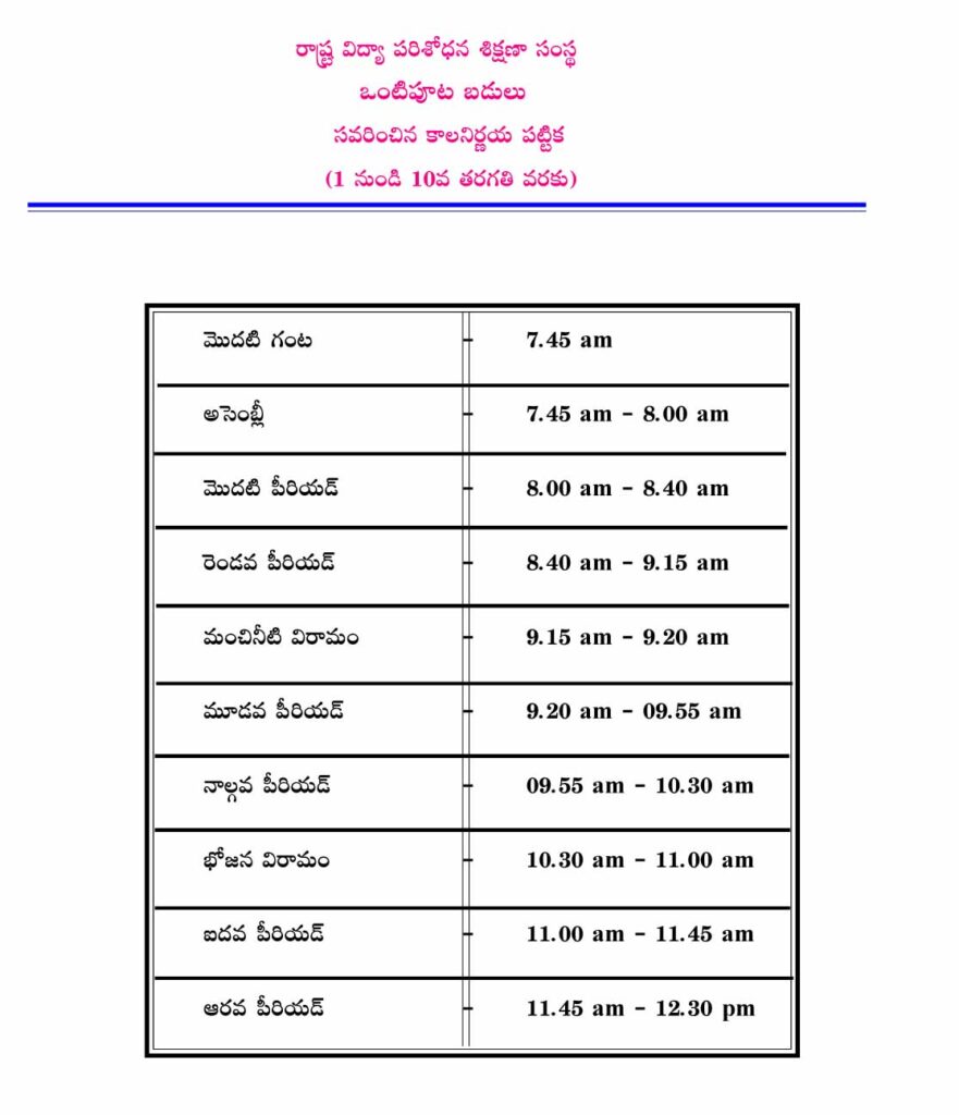 New Morning School Time Table by SCERT.. APTF