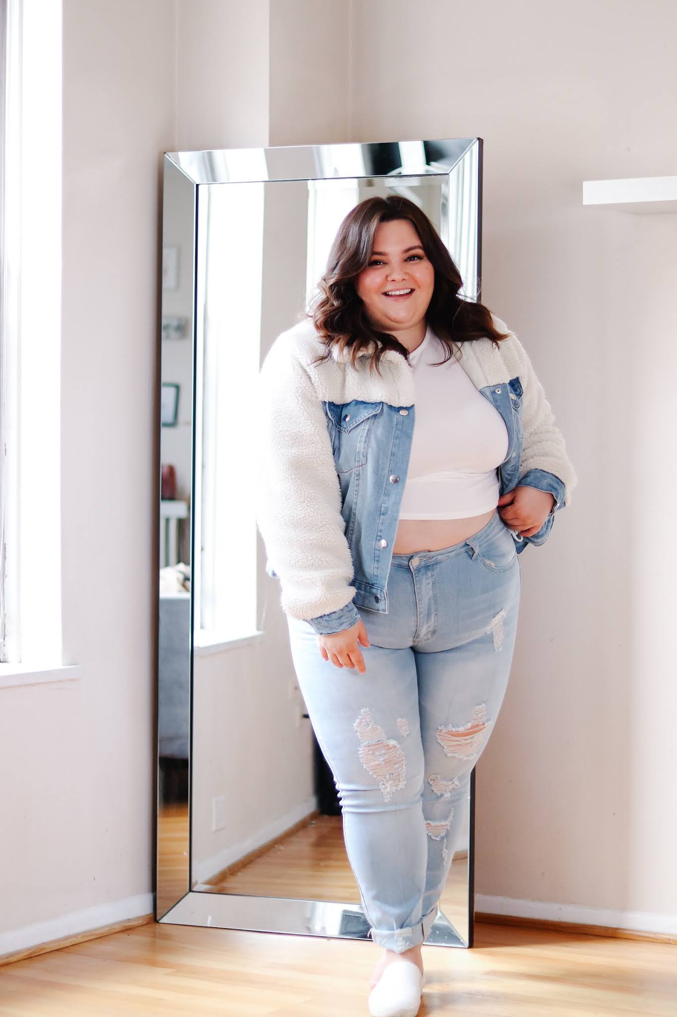 petite and plus size fashion blogger natalie in the city reviews Forever 21's plus size faux shearling jackets and teddy coats