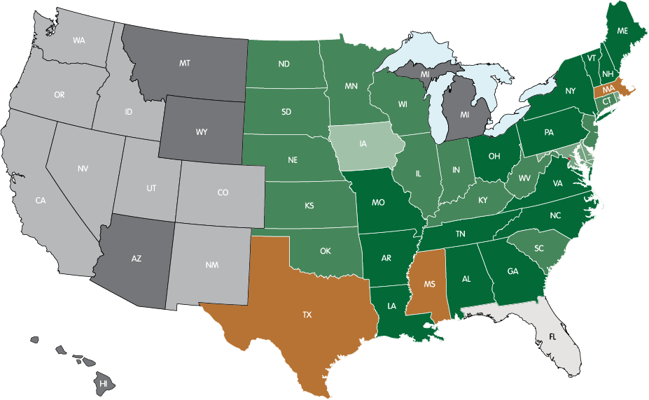 STATES WHERE THE P.O.D. HAS LANDED<br>( IT TAKES THREE CONSECUTIVE NIGHTS TO QUALIFY AS A VISIT )