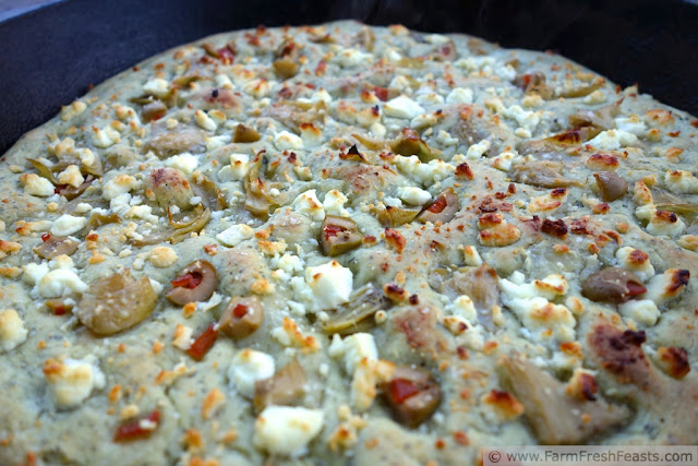 http://www.farmfreshfeasts.com/2013/05/arugula-pesto-focaccia-with-artichokes.html 