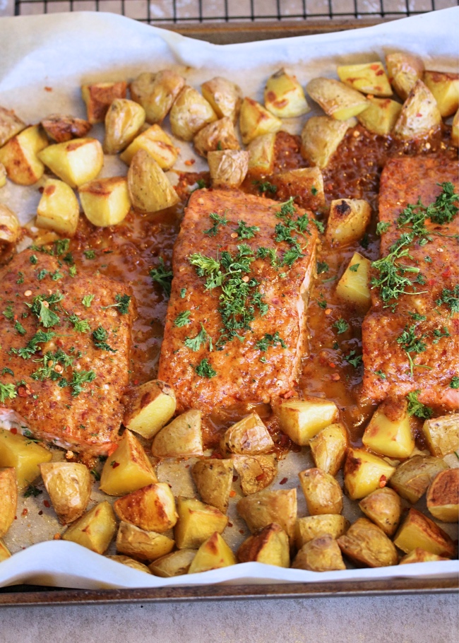Just Jessie B Sheet Pan Honey Dijon Salmon & Potatoes PALEO