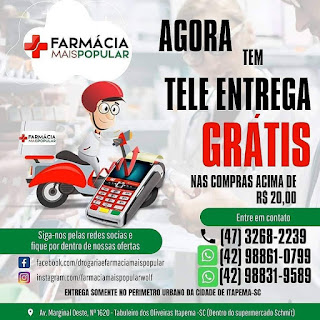 tele entrega de medicamentos, entrega de remédios, farmácia que faz entrega em itapema