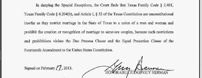 Judge Guy Herman's order finding Texas prohibition of same-sex marriage unconstitutional 