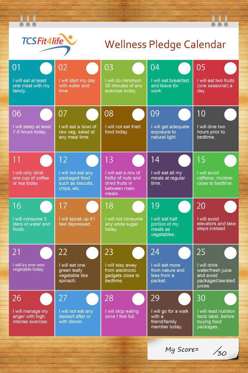 Wellness Pledge Calendar
