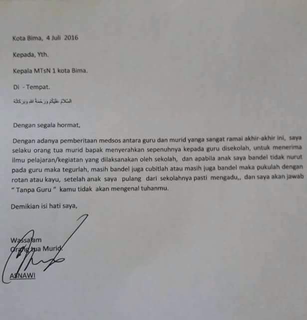 Surat Khusus Buat Para Guru Dari Orangtua Isinya Sungguh