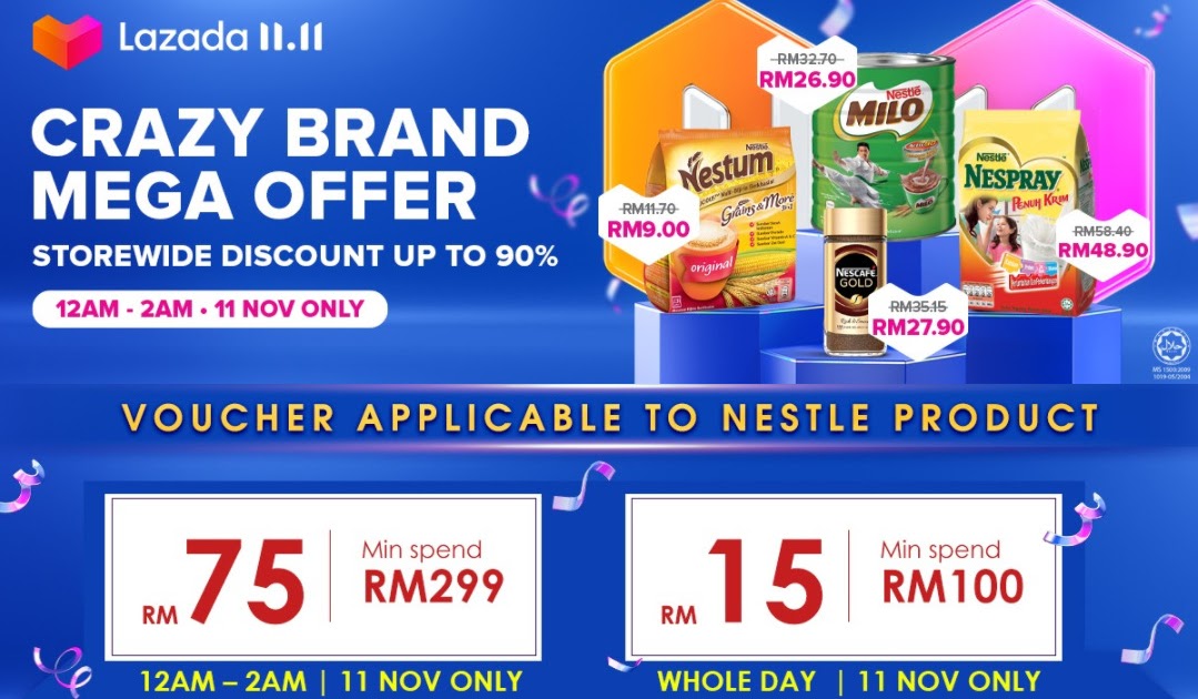 11.11 LAZADA Discount & Promo Code 2020 (up to RM75 Vouchers) NESTLE