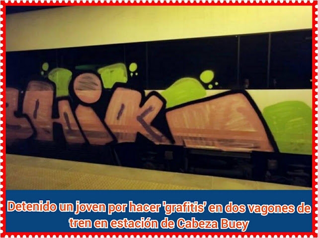 Detenido cuando realizaba 'grafitis' en dos vagones de tren situados en la estación de ferrocarril de la localidad pacense de Cabeza del Buey.
