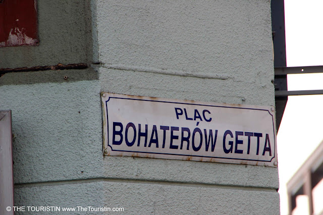 Street sign Plac Bohaterów Getta in Krakow in Poland.