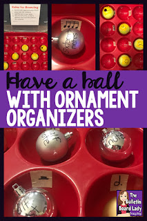 Learn how to create a variety of music workstations using a plastic Christmas ornament organizer that you can use all year round.  Students can practice identifying music symbols, instrument families, note values and more by gently bouncing a ball or by organizing ornaments!  Fun!  This DIY music room project will impress your music students.