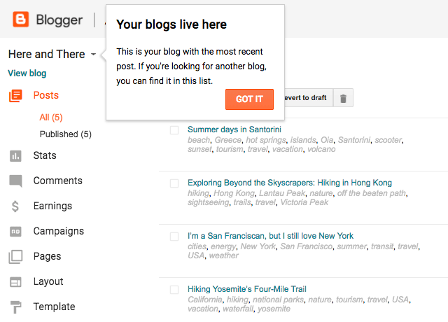 Updated Blogger Dashboard