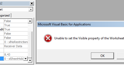 Unable To Set The Visible Property Of The Worksheet Class