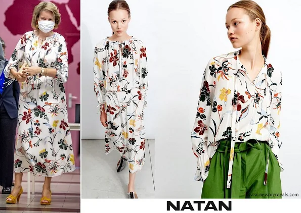 queen mathilde wore a Natan floral-print silk dress