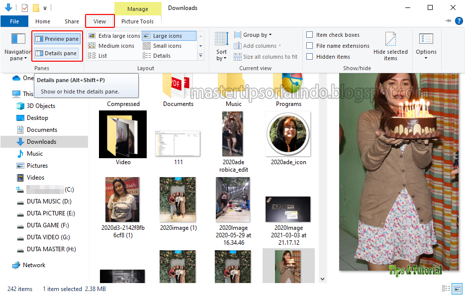 Cara Menampilkan Preview pane atau Details pane di File Explorer