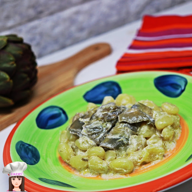 Gnocchi con panna, carciofi e pancetta Carmy in cucina Food blogger