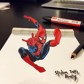 08-Spider-Man-Stephan-Moity-2D-Drawings-Optical-Illusions-made-to-Look-3D-www-designstack-co