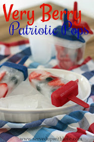 Very Berry Patriotic Popsicles recipe from Served Up With Love. Strawberries, blueberries, and coconut water make these pops super easy and oh so good.
