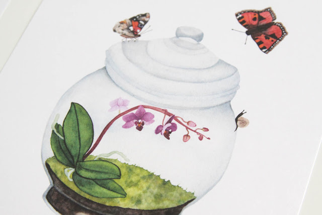 test proof, art print, watercolor, terrarium, calendar illustration, Anne Butera, My Giant Strawberry
