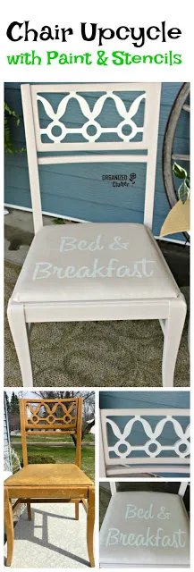 Upcycled Thrift Shop Chair #fusionmineralpaint #oldsignstencils #upcycle