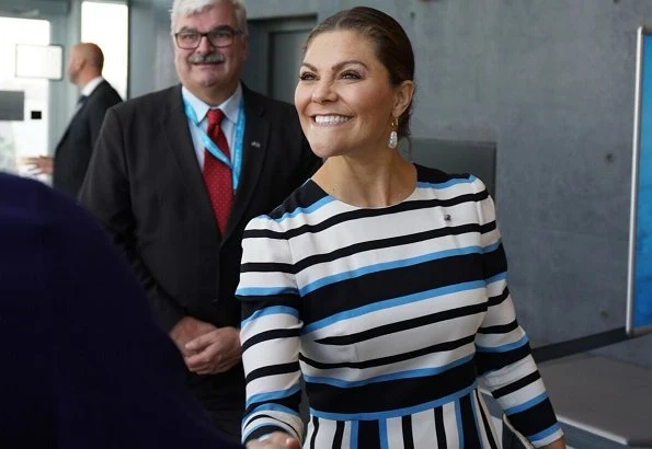 Crown Princess Victoria wore a printed midi dress by Dolce & Gabbana. In2Design Baroque Pearl earrings Kate Middleton