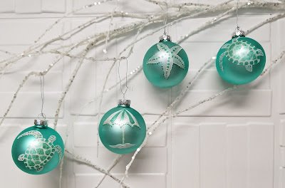 LucyDesignsArt.com Beach coastal theme hand painted Christmas ornaments