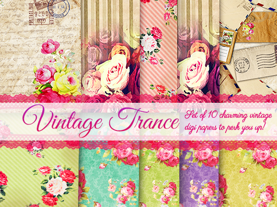 Floral Vintage Digital Papers / Floral Backgrounds / Shabby Scrapbook Paper