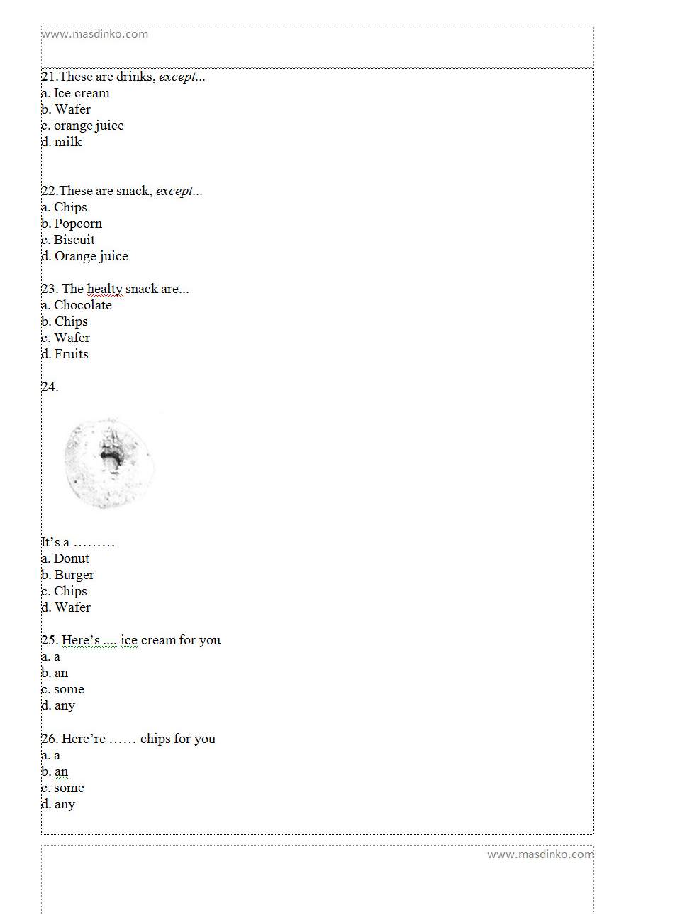 Contoh soal UTS PTS SD Kelas 4 Bahasa Inggris Semester 1