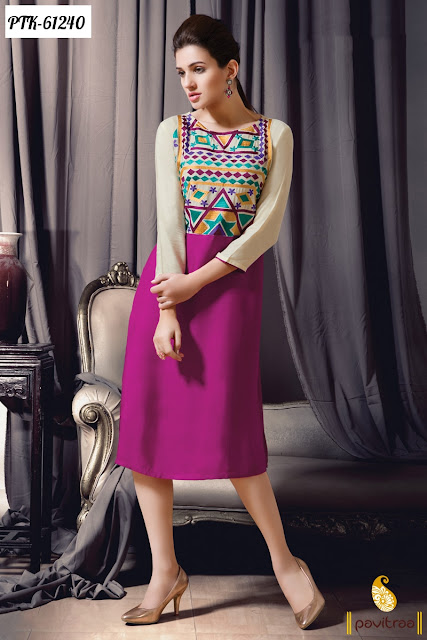 Latest Modern Style Designer Magenta Color Party Wear Kurti For College Girls Wear Online Shopping with Lowest Cost Prices