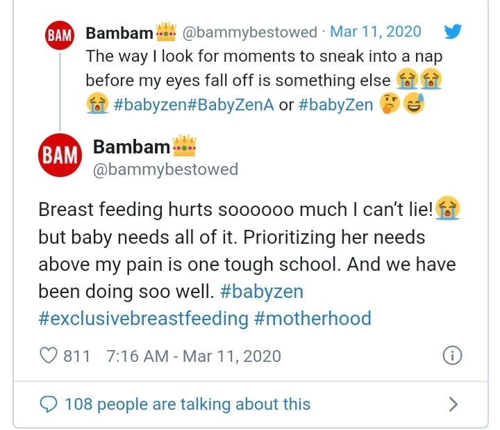 "Breastfeeding Hurts So Much" Bambam Laments As She Shares Stunning