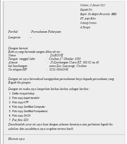 Contoh Surat Lamaran Di Pt Batubara Contoh Surat