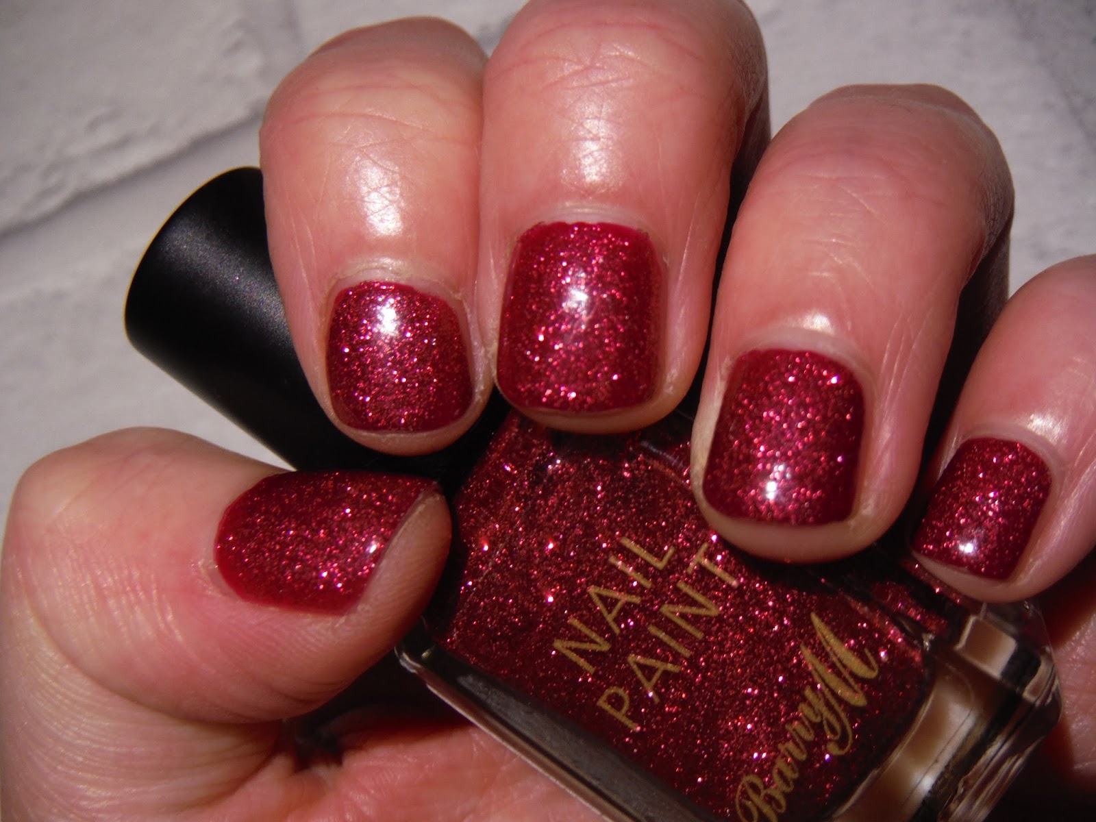 Ruby Red Glitter Nails Swatch.