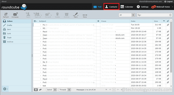 Export Roundcube Contacts to Outlook Step 1