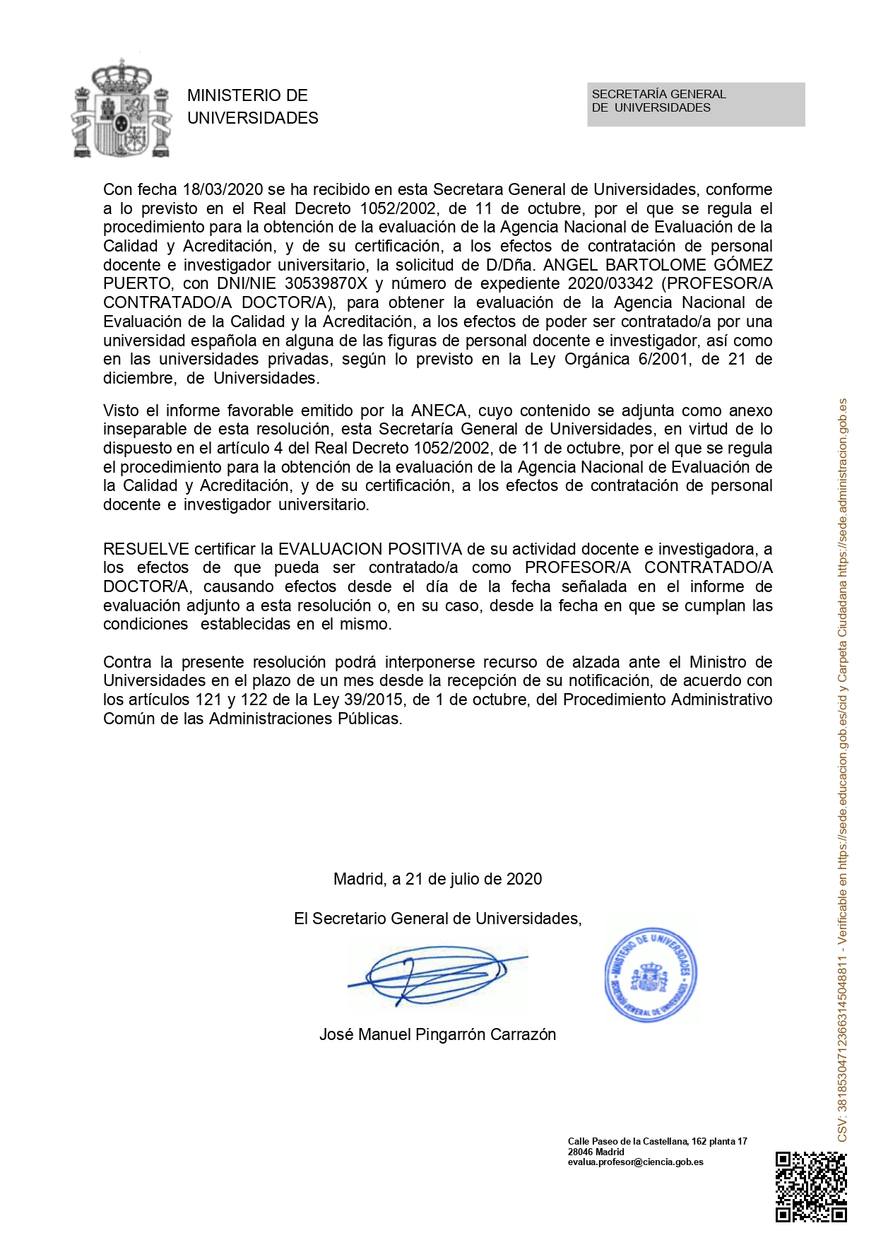 Derecho y Democracia Acreditación ANECA Ministerio de Universidades