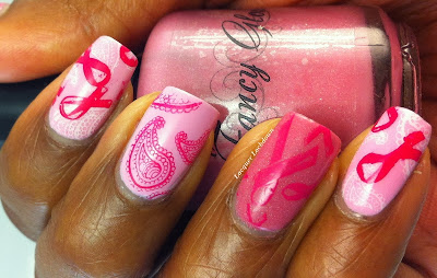 Lacquer Lockdown - breast cancer awareness, stamping, bundle monster 2013, bundle monster, nail art, breast cancer nail art, october nail art, cute nails, easy nail art, essie french affair, fancy gloss barbie girl, thermal polish, indie polish, breast cancer ribbon nail art, 