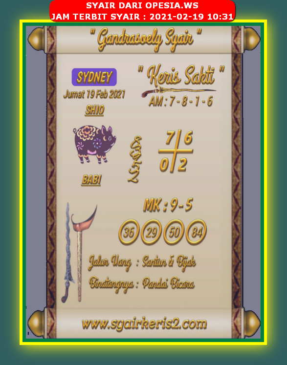 Syair Sdy Hari Ini Jumat 19 Februari 2021 Opesia Official