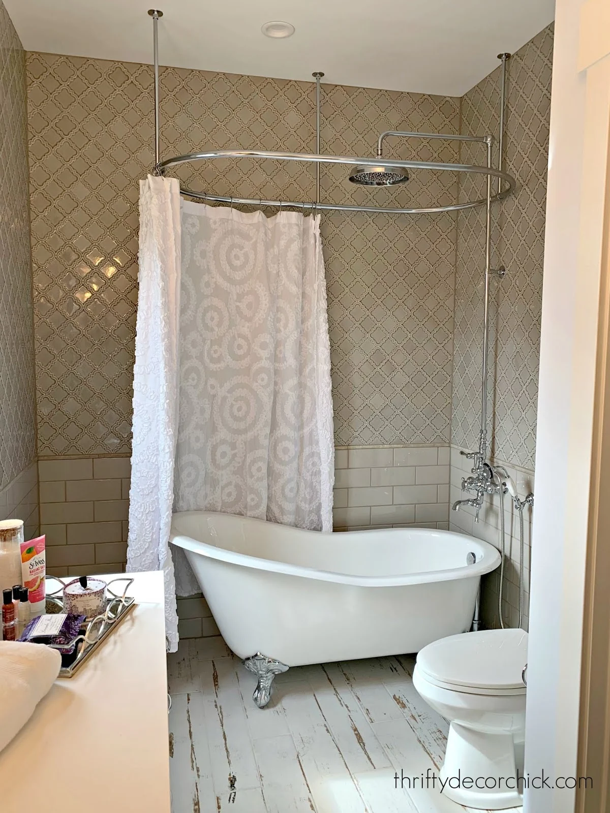 Romantic bathroom clawfoot tub gray tile