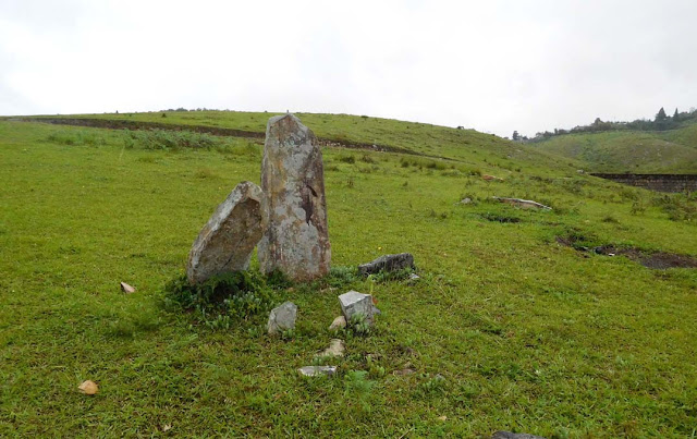 Monoliths scattered on the hills outside the Mawphlang Sacred Forest, Meghalaya