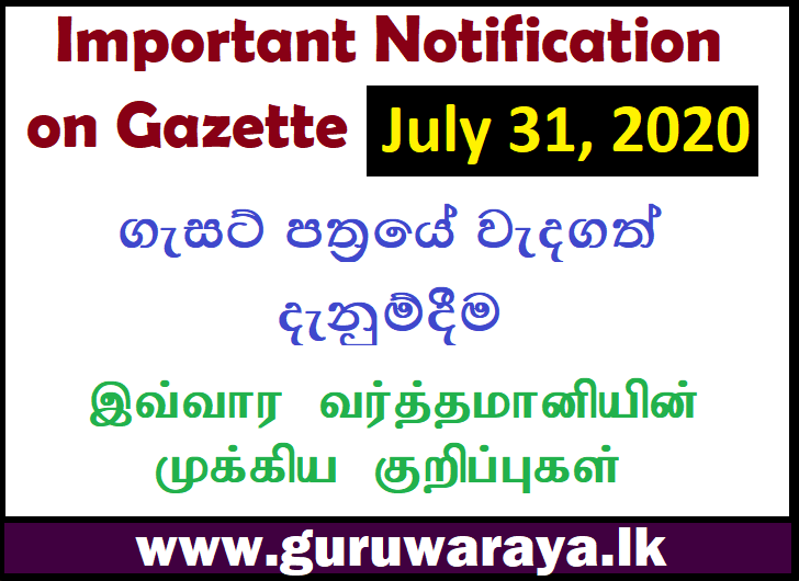 Gazette Notification (31 July 2020)