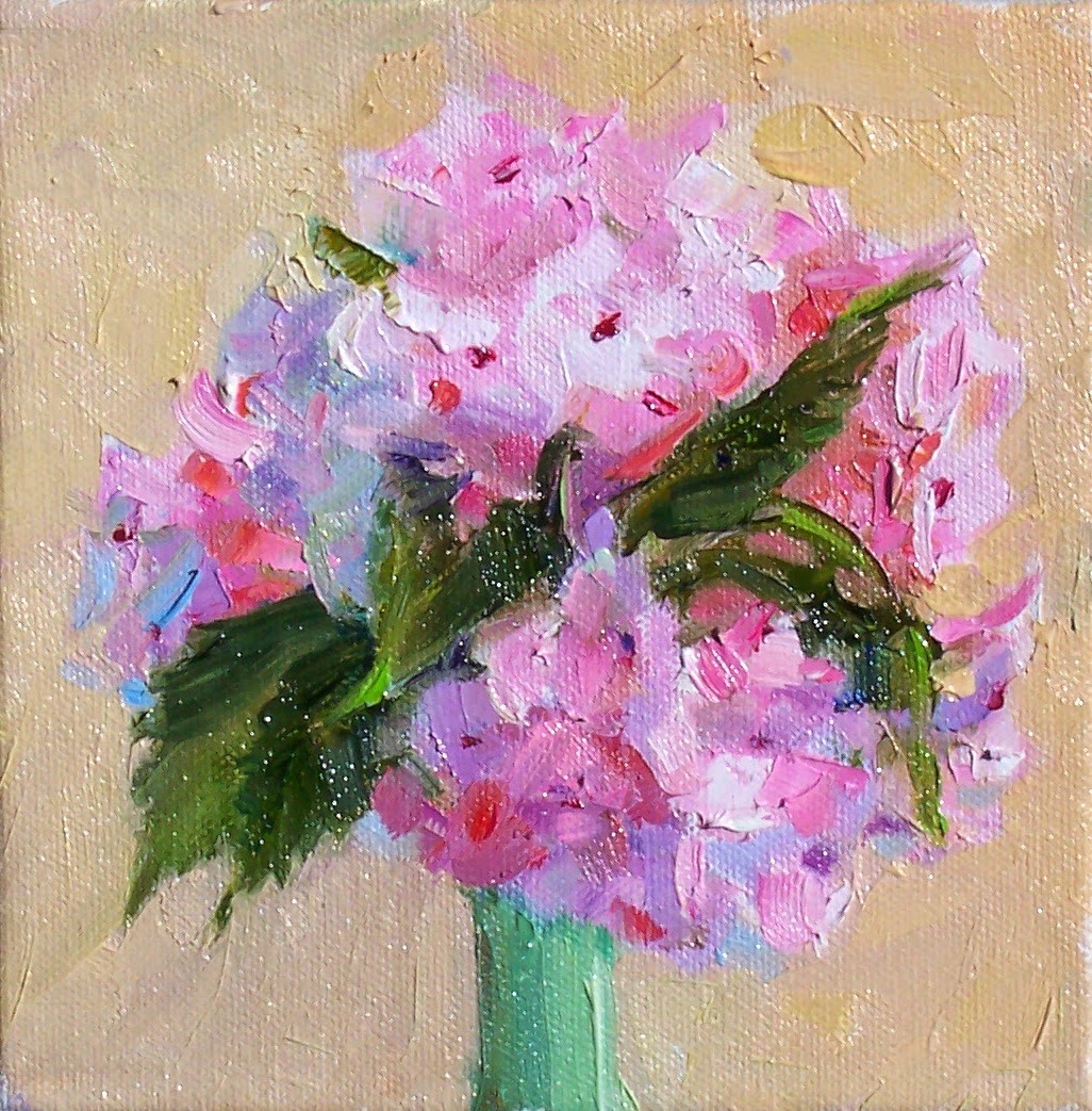Art Every Day Pink Hydrangeas.still life,oil on canvas,6x6,price200