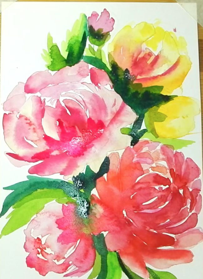 How to draw watercolor peony step by step tutorial easy