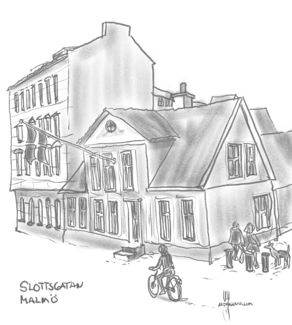 Urban sketch: Slottsgatan, Malmö. By Ulf Artmagenta