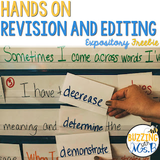 These hands-on approach for revising and editing is better than an anchor chart or a worksheet! Teach students about grammar, word choice, spelling, sentence structure, punctuation, capitalization, and so much more in one paragraph a week through manipulating sentence strips to making changes in expository or narrative paragraphs. Great for a station for students to practice these skills, too! #teachingwriting #revisingediting These hands-on approach for revising and editing is better than an anchor chart or a worksheet! Teach students about grammar, word choice, spelling, sentence structure, punctuation, capitalization, and so much more in one paragraph a week through manipulating sentence strips to making changes in expository or narrative paragraphs. Great for a station for students to practice these skills, too! #teachingwriting #revisingediting