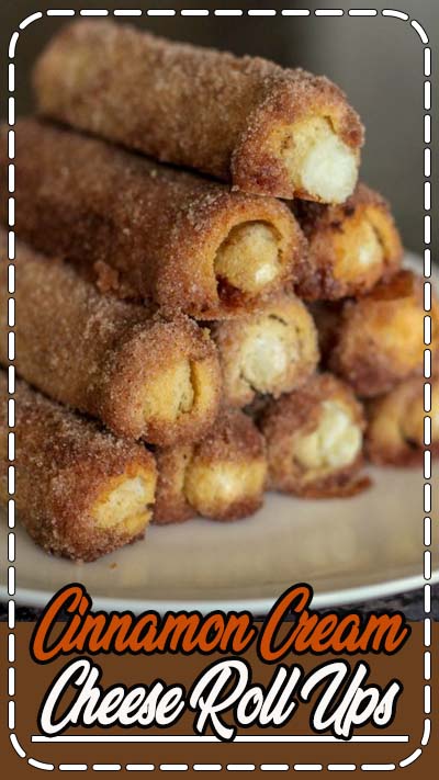 Delicious Cinnamon Cream Cheese Roll-Ups - a simple and yummy breakfast treat. White bread flattened and rolled with a cream cheese and powdered sugar mixture, dipped in butter, cinnamon, and sugar!