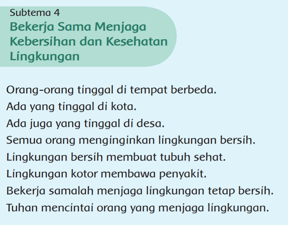 Subtema 4 Bekerja Sama Menjaga Kebersihan dan Kesehatan Lingkungan kelas 1 tema 6 www.simplenews.me