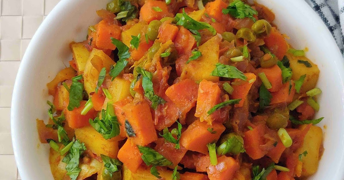 Aloo gajar matar recipe Indian potato carrot peas sabzi Punjabi style
